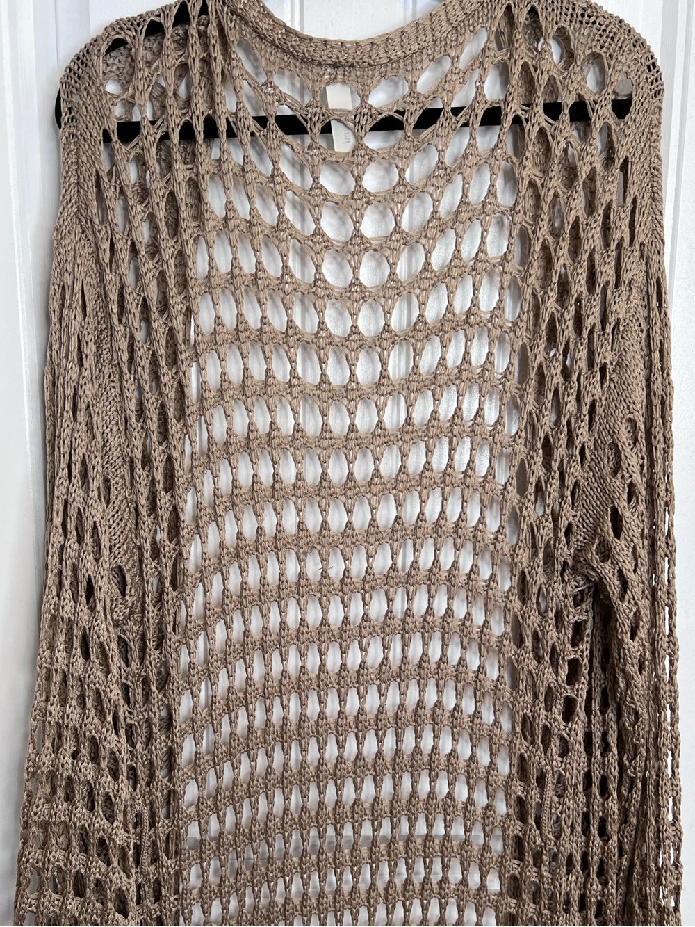 Primi Extra Long Taupe Open-Knit Crochet Duster Cardigan. Size Large. - Picture 7 of 12